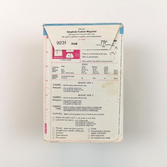 70s Simplicity Sewing Pattern 9231 Small Blouse - Picture 9 of 10